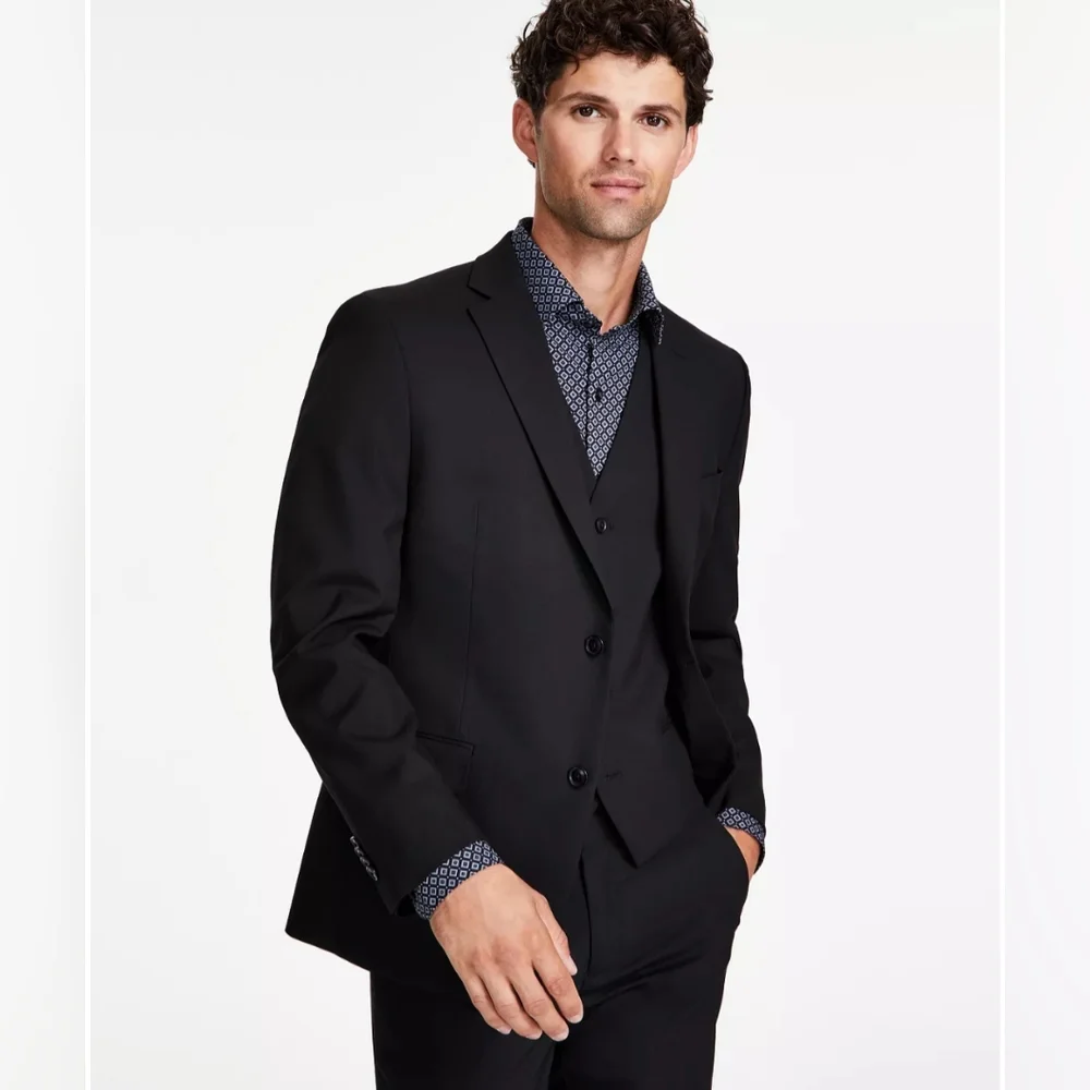 ALFANI Men's Slim-Fit Stretch Solid Suit Jacket In Black Size 44S